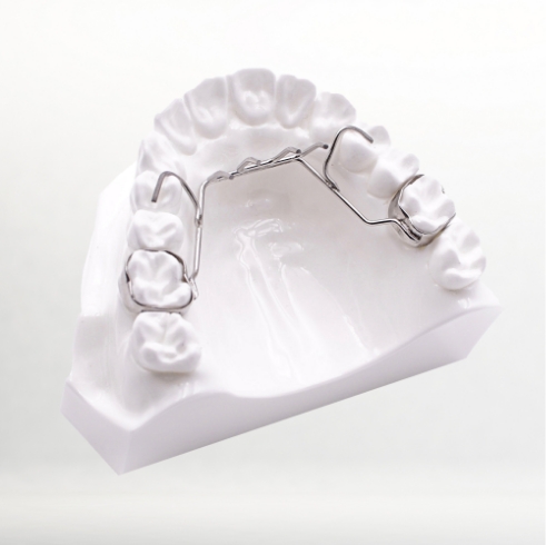 Thumb crib on model of upper arch of mouth