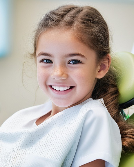 Young girl in dentist’s chair with straighter teeth